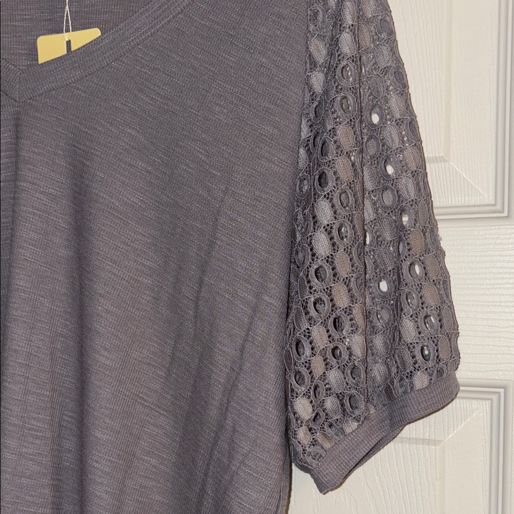 Chic V-Neck Lace Sleeve Blouse in Gray